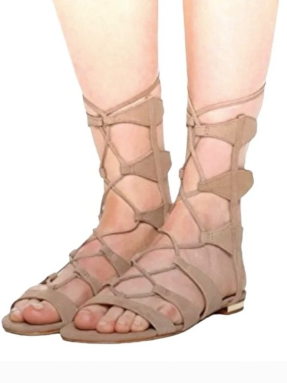 Schutz Erlina Beige Tan Wrap Around sandals sz 7.5